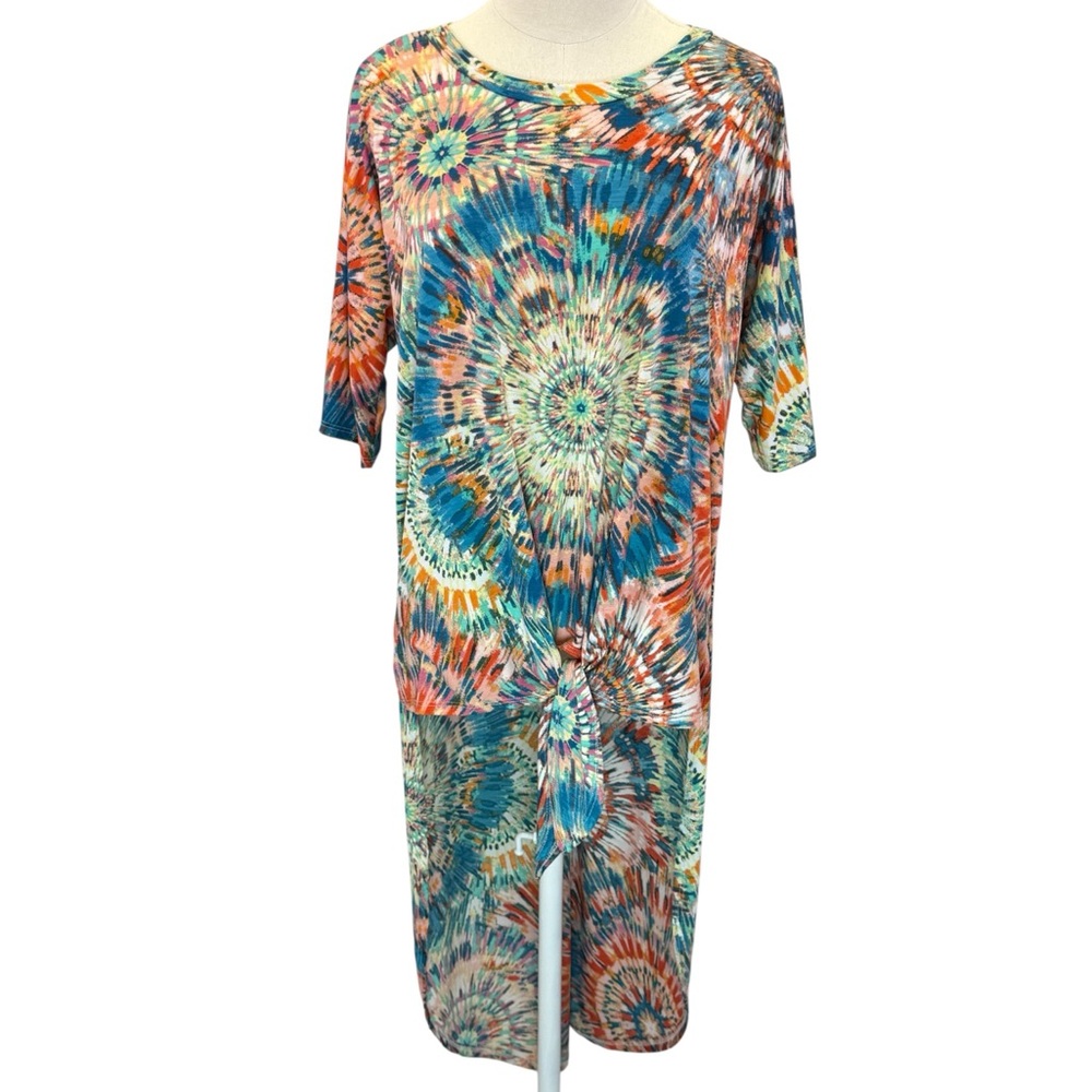 Now N Forever Women's Boho Kaleidoscope‎ Tie Dye Print Long Back Blouse Size 1X
